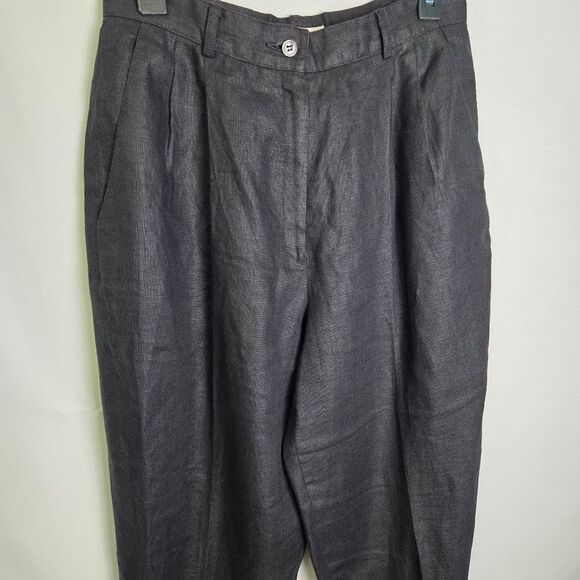 Vintage Liz Claiborne Black Linen Trousers Pleated High Rise Relaxed Fit Size 12 - Picture 3 of 7